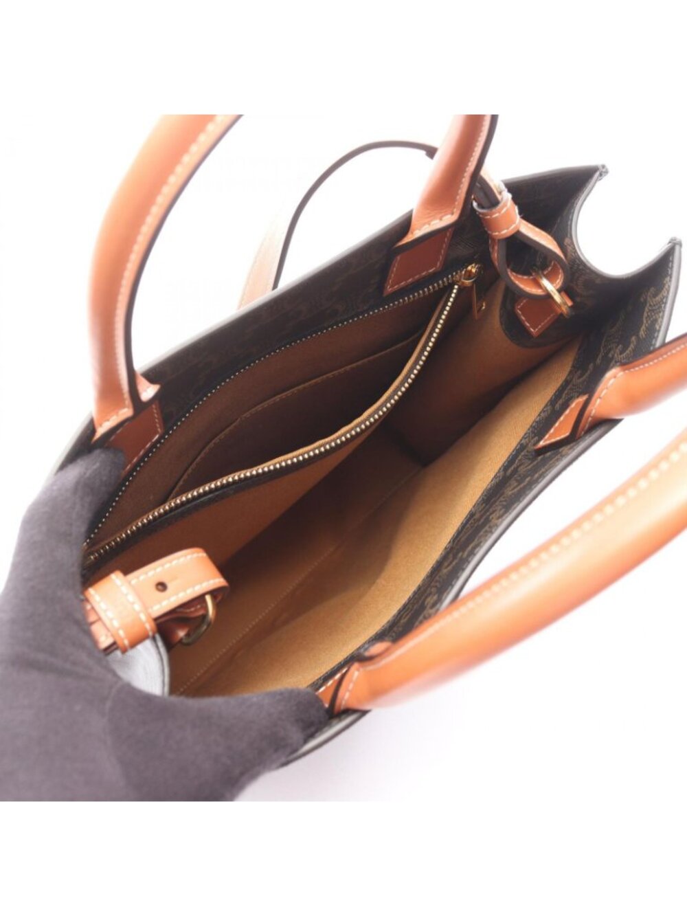 Celine Seri Tote Smo Ruba Tikalcaba 2-Way Black Brown Co Ting Canvas Leather - Picture 3 of 5